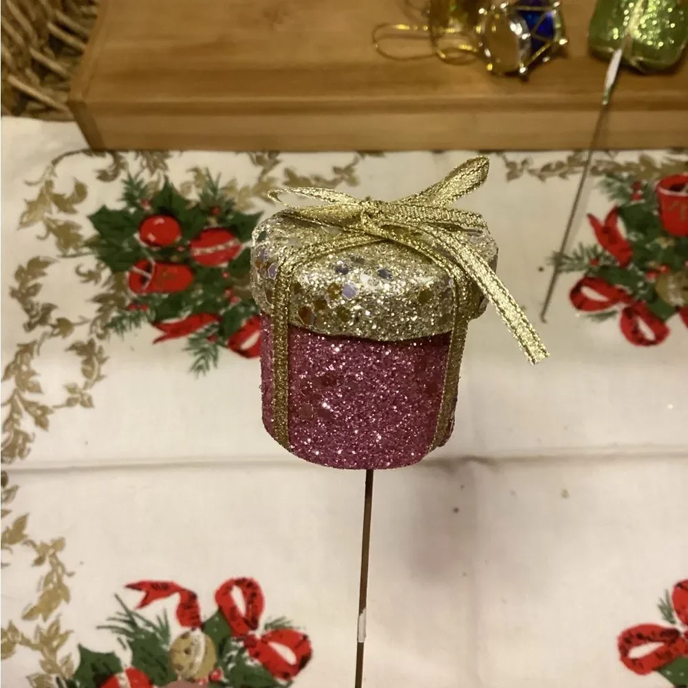 Christmas Glittery Drum Stick Pin & Ornaments Set 12 Pieces
